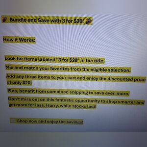 Bundle 3 $10 items for $20 Promotion applies to all items priced at $10 each